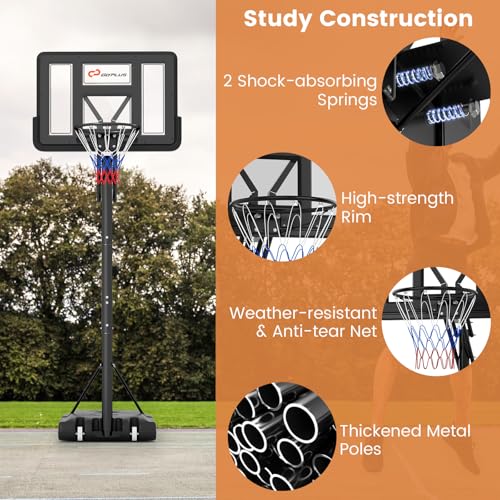 Goplus Portable Basketball Hoop Outdoor, 10FT Basketball Goal w/ 44'' Shatterproof Backboard, Easy Adjust Height, Fillable Base, Free Weight Bag for Teens Adults Driveway Backyard - style: 8-10FT, 5-Level