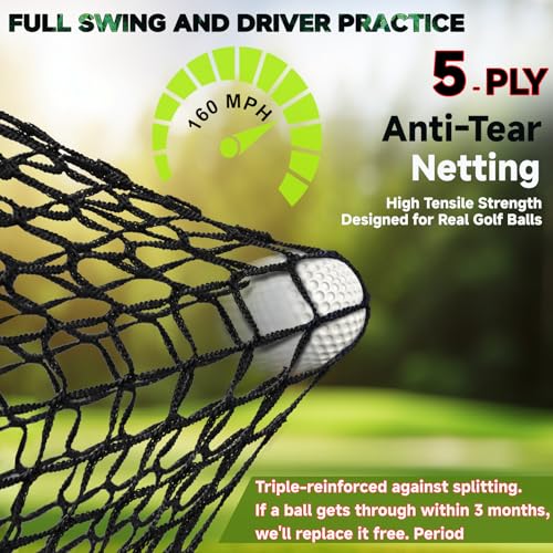 10x7ft Golf Hitting Practice Net for Real Golf Balls, Heavy Duty Driving Training Cage with Reinforced 7-Layer Mesh & Mat, Portable Backyard Net for Indoor Outdoor to Improve Your Swing