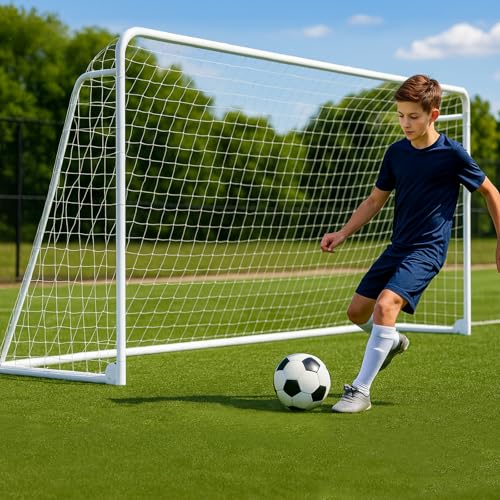 MOPHOTO Soccer Goal, 6X4/8x6/10x6.5/12x6/16x7/18.5x6.5/21x7/24x8ft Soccer Goals for Backyard, Full Size Soccer Goal for Teens & Adults Training - size: 12x6FT, style: Alloy Steel-Foldable