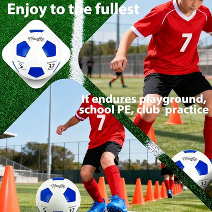 Soccer Ball Size 3 with Pump Needle, Size 3 Trainning Classic White Black Thicker PU Tight Weaved Suitable for Youth Boy League Game Trainning - color: White+Blue