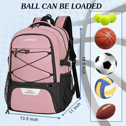 LARIPOP Basketball Backpack Large Basketball Bag with Ball Holder & Shoe Compartment for Youth Adults Men Women