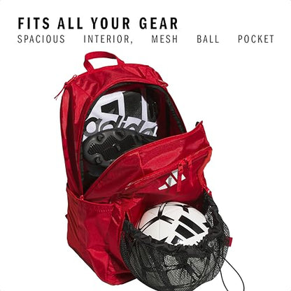 adidas Stadium 4 Soccer Backpack – Team Sports Bag with Ball Pocket, 36L - color: Power Red 2/White