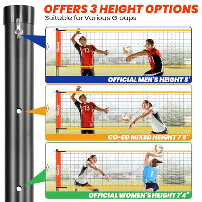 32FT Portable Volleyball Net System for Backyard - Adjustable Height Beach & Grass Court Sand-Resistant Outdoor Training Set with Pro-Grade Volleyball, Pump, Boundary Lines & Carry Bag(Bright Orange)
