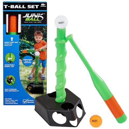 Junk Ball: T-Ball Set - Adjustable Height, Lightweight Bat & Pro Max Balls, Beginners Baseball, Backyard Sport, Outdoor Activity, Toddler-Kids 18 Mo+