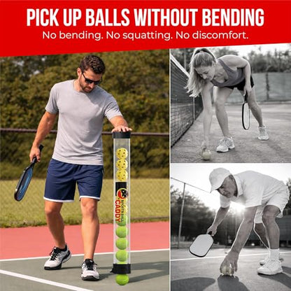 [2-in-1 Set] Tennis & Pickleball Hopper with Pickup Tube – Pickleball Caddy with Collapsible Metal Frame Ball Basket and Wheels & Carry Case – 120 Tennis Balls or 100 Pickleball Ball Holder (Pin)