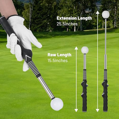 5-in-1 Retractable Golf Swing Trainer, Training Aid with Grip Trainer, Swing Mechanics for Beginners & Tempo Training for Advanced, Click Feedback, Arm Connection, Right/Left-Handed, Indoor/Outdoor - style: Left-Handed Golf Swing Trainer