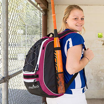 Athletico Baseball Bat Bag - Backpack for Baseball, T-Ball & Softball Equipment & Gear for Youth and Adults | Holds Bat, Helmet, Glove, & Shoes |Shoe Compartment & Fence Hook - color: Maroon