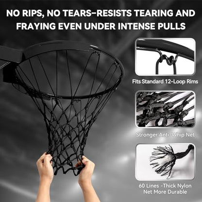 Professional Basketball Net Replacement, Heavy Duty Nylon 12 Loops, All Weather Anti-Whip Basketball Hoop Net Fits Standard Indoor Outdoor Rims, Gift Box Packaging (Net Only)