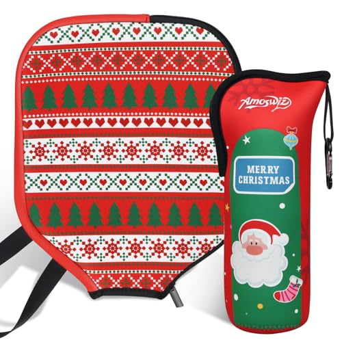 Pickleball Ball Holder - 1 Pc Pickle Ball Storage Bag, Portable Tennis Pouch with Hook for Fence, Premium Neoprene Material Bottle Holder, Pickleball Accessory Black Red Green Yellow Color - color: A pickleball cover & a ball holder Santa