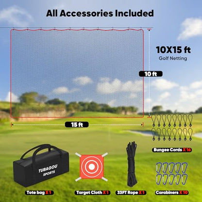 Golf Practice Net, Heavy-Duty Multi Sports Netting Barrier 10FT | 15FT |20FT |25FT Golf Hitting Net for Garage, Ideal for Backyard with Baseball, Softball, Hockey, Soccer and More - size: 10X15FT