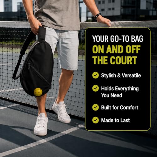 Kryn Minimalist Pickleball Sling - Sleek Crossbody Paddle Bag & Equipment Carrier - Lightweight Pro Series Satchel for Quick Court Access & Essential Gear - Men & Women (Black)