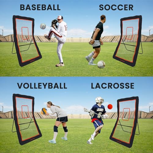 4x7FT Lacrosse Rebounder,Volleyball Training Equipment,Bouced Back Net in Different Angels with 2 Lacrosse Balls for Backyard Practice