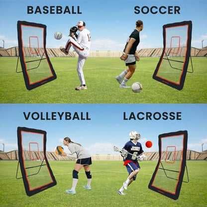 4x7FT Lacrosse Rebounder,Volleyball Training Equipment,Bouced Back Net in Different Angels with 2 Lacrosse Balls for Backyard Practice