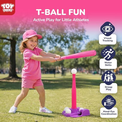 TOY Life T Ball Set for Kids 3-5 5-8, Toddler Baseball Set for Girls, T Ball Stand Sets, Tball Bating Tee Outdoor Indoor Toys for Toddler Girls - style: Tee, Bat & 6 Balls