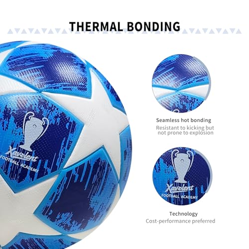 Professional Soccer Ball Size 5, Thermal Bonded Waterproof PU Match-Quality Training Ball with Pump - color: BrightBlue
