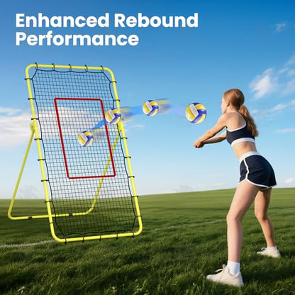 7x4 FT Volleyball Rebounder Net, Lacrosse Rebounder,5-Angle Adjustable Rebounder Net,for Setting, Spiking, Serving– Durable & Portable with Travel Bag(Green)