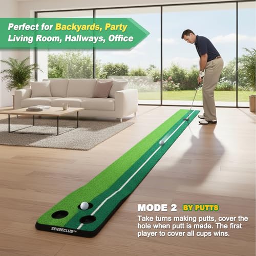SENSECLUB Indoor Putting Green, Foldable Putting Mat Golf Game Set, Golf Gifts for Men with Ball-Collect System - style: Green 3 caps