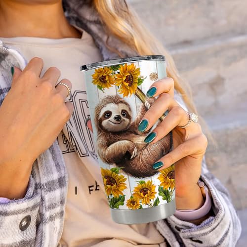 SANDJEST Sloth Tumbler 20oz Stainless Steel Insulated Coffee Travel Mug Cup for Women Girls Sloth Gifts for Birthday Christmas Mothers Day - color: Sloth