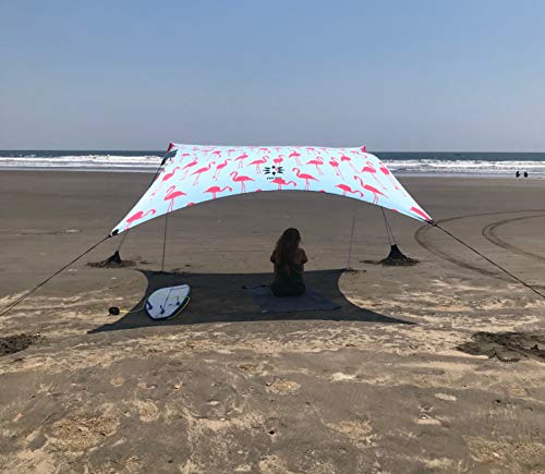 Neso Grande Portable Beach Tent Sun Shelter - Lightweight Beach Shade Canopy - Easy Setup for Family Outings - Patented Reinforced Corners - UPF 50+ Sun Protection - 7ft Tall, 9 x 9ft - color: Flamingos