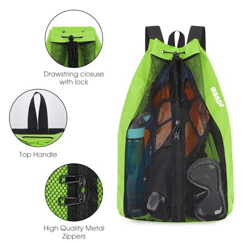 WANDF Swim Bag Mesh Drawstring Backpack Beach Backpack for Swimming, Gym, and Workout Gear - color: Fluorescence Green