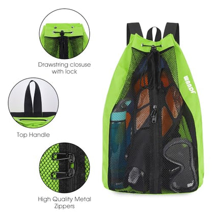 WANDF Swim Bag Mesh Drawstring Backpack Beach Backpack for Swimming, Gym, and Workout Gear - color: Fluorescence Green