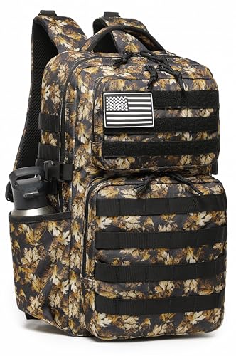 Wotony Military Tactical Backpack for Men Waterproof Daypack 3 Day Assault Pack Molle Bag with Water Bottle Holder - color: Yellow Maple Leaves, size: 25L
