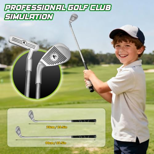 TERRAMUS Upgraded Golf Putting Mat for Kids, 7.8 Ft Putting Green with LED Light up Holes, Glowing Balls, 2 Clubs, Toy Golf Game Set, Golfing Mats Indoor Outdoor, Sport Golf Gift for Kids Teens Family