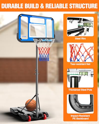 SPOYNAL Basketball Hoop Outdoor & Indoor, 3.8FT-7FT Adjustable Portable Basketball Hoops & Goals with LED, PC Backboard for Driveway, Garage, Pool Court, Pool Basketball Hoop