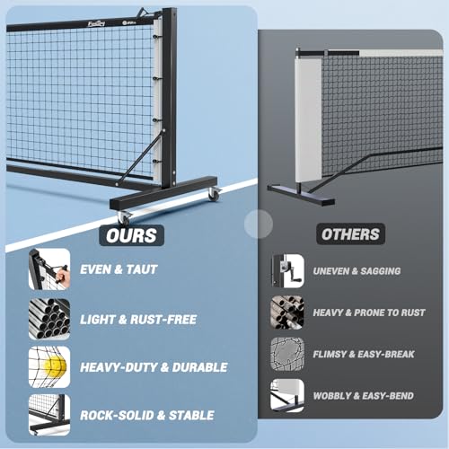 Fostoy Pickleball Net Set, Pro Aluminum Frame with Dual-Side Net Tensioning System, Locking Wheels, 22FT Tournament Regulation Size, Portable with Carry Bag for Outdoor & Driveway