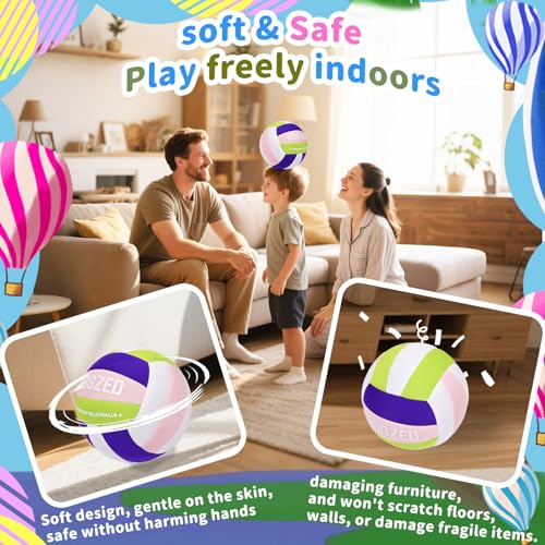 Soft Volleyball for Indoor Practice-Super Soft & Silent Fabric Indoor Volleyball Lightweight for Kids Youth Beginners, Perfect for House Yard Training Practice Games(Deflated,with Pump)