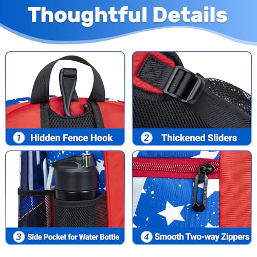 KAVIGOR Youth Baseball Bag, Softball Bag for Girls & Boys, Kids Tball Backpack with Shoes Compartment - color: Red White & Blue