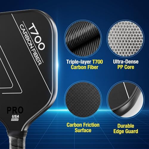 Pickleball Paddle Set of 2 T700 Carbon Fiber – Textured Surface Rackets for Spin & Control, Includes 4 Pickleballs & Bag, Durable Lightweight Pickleball Kit - color: 1