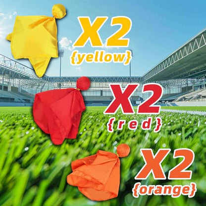 6Pcs Football Penalty Flags, Soccer Tossing Flags Referee Props Sports Fan Tossing Flags, Challenge Flag Football Games Accessory for Football/Lacrosse(Red+Yellow+Orange)