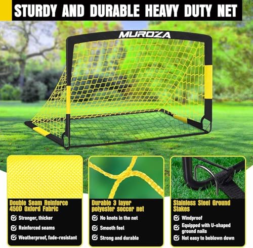 Agility Ladder & Soccer Goal Training Set, 20ft Speed Ladder with Cones, Hurdles, Jump Rope & Parachute, Plus 2 Pack Pop Up Kids Soccer Goals with Ball & Cones for Backyard Sports Practice
