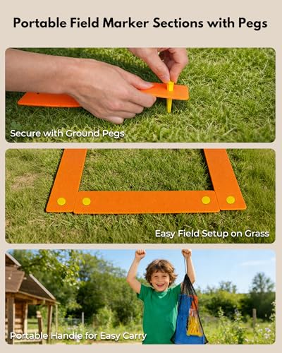 Court Lines Marker Set, 24 Boundary Markers + 48 Ground Stakes, Indoor/Outdoor Field Marking Kit for Pickleball Court, Multi-Use Lines for Training, Games & Fitness Drills, Agility, Dodgeball, Soccer