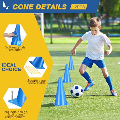 12 Inch Durable Cones,12pcs Versatile Plastic Traffic Cones and Soccer Cones for Sports Training,Agility Drills,Parking Safety,Basketball Training,Football Training. - color: blue