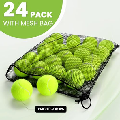 FURWEY Tennis Balls, 12/24/36/80 Pack Bulk Tennis Balls Pressureless Tennis Ball, Come with Mesh Bag for Easy Transport,Pet Dog Playing Balls, Good for Beginner Training Ball - size: 24P