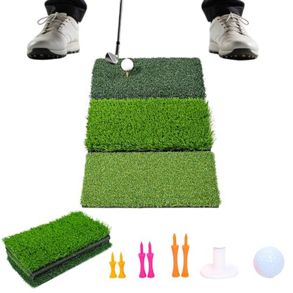Golf Hitting Mat,Thickened Tri-Turf Golf Practice Mat For Indoor Outdoor Training,Swing Path Hitting Turf Mat With Non-Slip EVA Backing,Portable Golf Accessories Gifts For Men& Dad &Husband