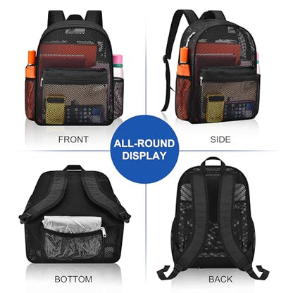 Oraben Duty Mesh Backpack with Rain Cover Ventilated Swim & Gym Bag college mesh backpack See Through Backpacks (Black) - color: Black