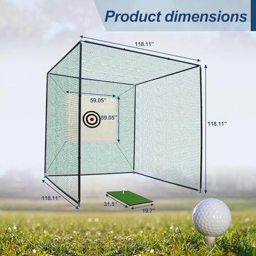 10x10 FT Golf Practice Net Cage, Golf Driving Nets for Backyard w/Netting Enclosure Target Cloth, Steel Frame Swing Practice Mat for Full Swing and Chipping Indoor Outdoor