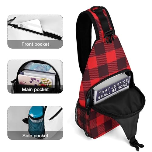 Sling Bag Crossbody Travel Hiking Chest Backpack Shoulder Daypack for Women Men (for Red Black Buffalo Check Plaid Pattern) - color: Style (252)