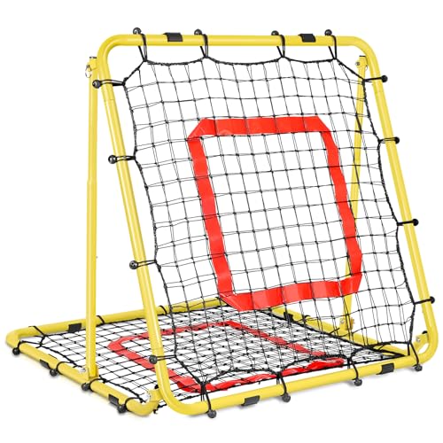 BaseGoal Baseball and Softball Rebounder Net,Baseball Rebounder,Volleyball Rebounder,Pitch Back Net,Multi-Sport Training Rebound Screen,with Pitching Target,Easy Adjustable Angles - size: 33.5x33.5 IN, style: Yellow
