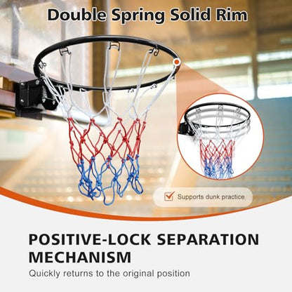 18" Basketball Rim Replacement, Wall Door Mounted Basketball Rim, Double Spring Solid Basketball Rim Replacement with Net Fits In-Ground & Wall-Mounted Basketball Hoops, Indoor/Outdoor - color: Black