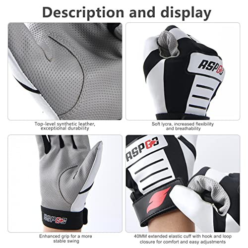 Youth Baseball & Softball Batting Gloves for Kids with Super Grip Fit - color: Classic Black, size: Youth XS/S(5.5in-6in)