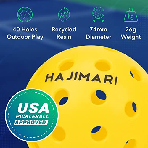 HAJIMARI Outdoor & Indoor Pickleball Balls - 3 Pack of 40-Hole Outdoor Pickleball Balls with Tube | USAPA Approved Pickleball Balls for Competitive Play | Official Pickleball Balls Size 74mm / 26g (Yellow)