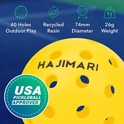 HAJIMARI Outdoor & Indoor Pickleball Balls - 3 Pack of 40-Hole Outdoor Pickleball Balls with Tube | USAPA Approved Pickleball Balls for Competitive Play | Official Pickleball Balls Size 74mm / 26g (Yellow)