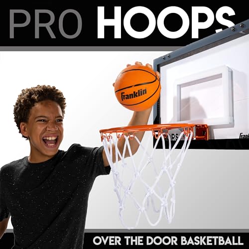 Franklin Sports Mini Basketball Hoops-Indoor Over The Door Mini Hoop+Basketball Sets-Perfect Accessory for Bedroom+Office - size: 17.75" x 12" (Pack of 1), style: Black/Gray - 17.75" x 12"