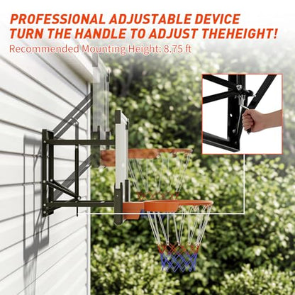 54 Inch Wall Mounted Basketball Hoop, 8-10 FT Adjustable Height Shatterproof PC Backboard Basketball Goal with 18 Inch Solid Rim for Indoor & Outdoor Use, Home, Gym, Backyard