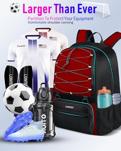 LOINTET Youth Soccer Bag, Soccer Backpack with Ball Compartment, Sports Equipment Training Bags Fits Basketball Football Volleyball and Accessories, Black - color: Red