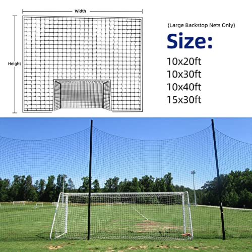 Soccer Backstop Net, High Impact Barrier Net, Nylon Practice Sports Netting 10x20ft/10x30ft/10x40ft (Installation Rope Included) - size: 15x20ft